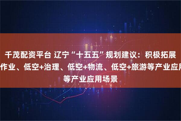 千茂配资平台 辽宁“十五五”规划建议：积极拓展低空+作业、低空+治理、低空+物流、低空+旅游等产业应用场景